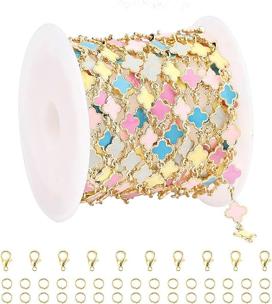 18K Gold Plated Enamel Color Clover Chain