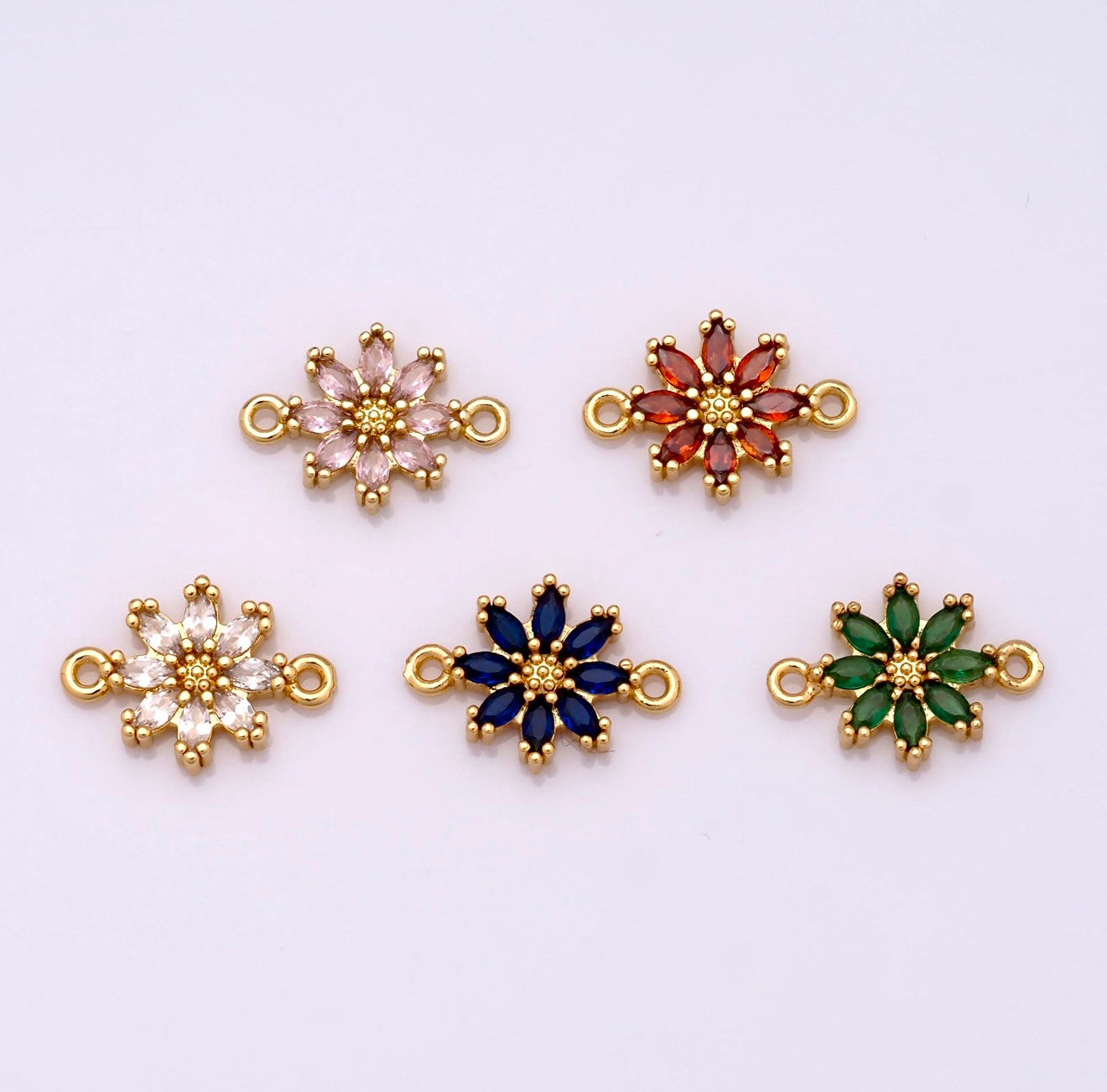 18K Gold Filled Rhinestone Flower Connector